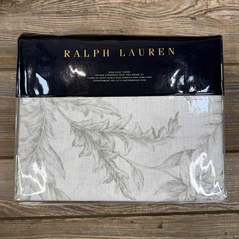 Ralph Lauren Genevieve Floral King Duvet Cover 100% Cotton Sateen Gray NWT $430